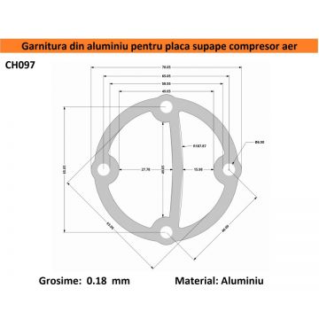 Garnitura aluminiu cilindru cap compresor 51-70mm 65x46mm CH097 Mod.20 65x46mm