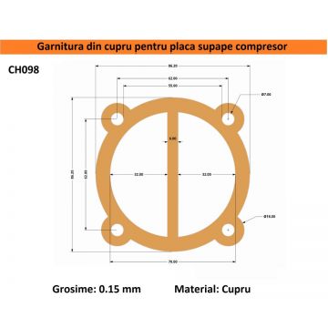 Garnitura din cupru pentru cilindru cap compresor 51-70mm 62x62mm CH098 Mod.21 62mm(D )