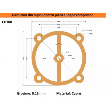Garnitura din cupru pentru cilindru cap compresor 51-70mm 62x62mm CH100 Mod.23 62mm(D)