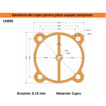 Garnitura din cupru pentru cilindru cap compresor 90-100mm 84x84mm CH099 Mod.22 84mm